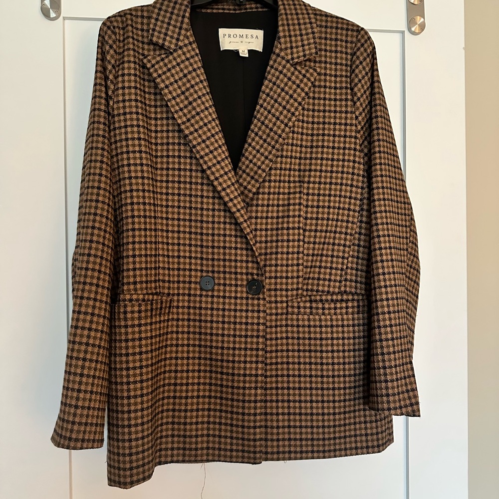 Trendy Brown Checkered Promesa Women's Blazer